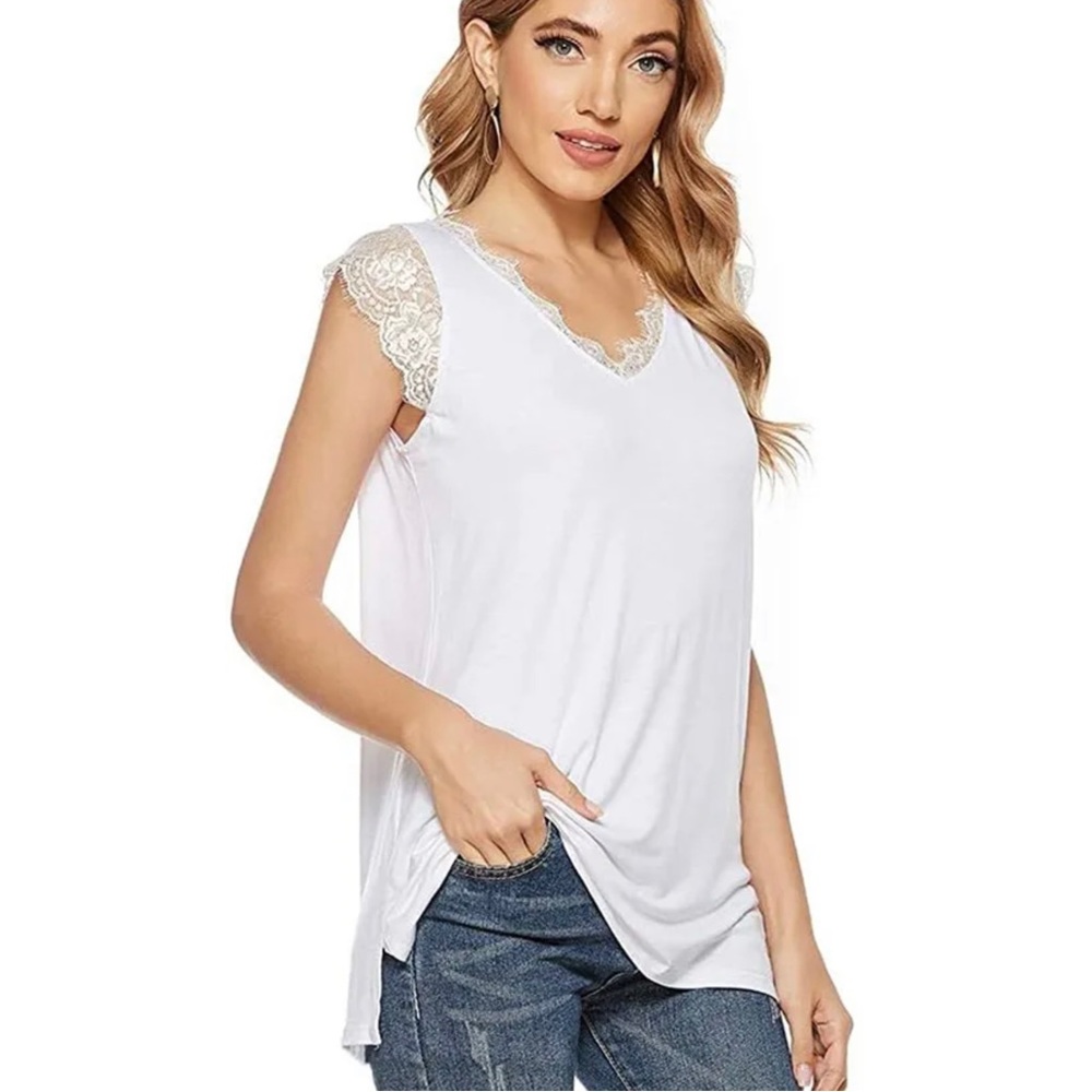 Lace Detailed White Flowy Tank Top Blouse